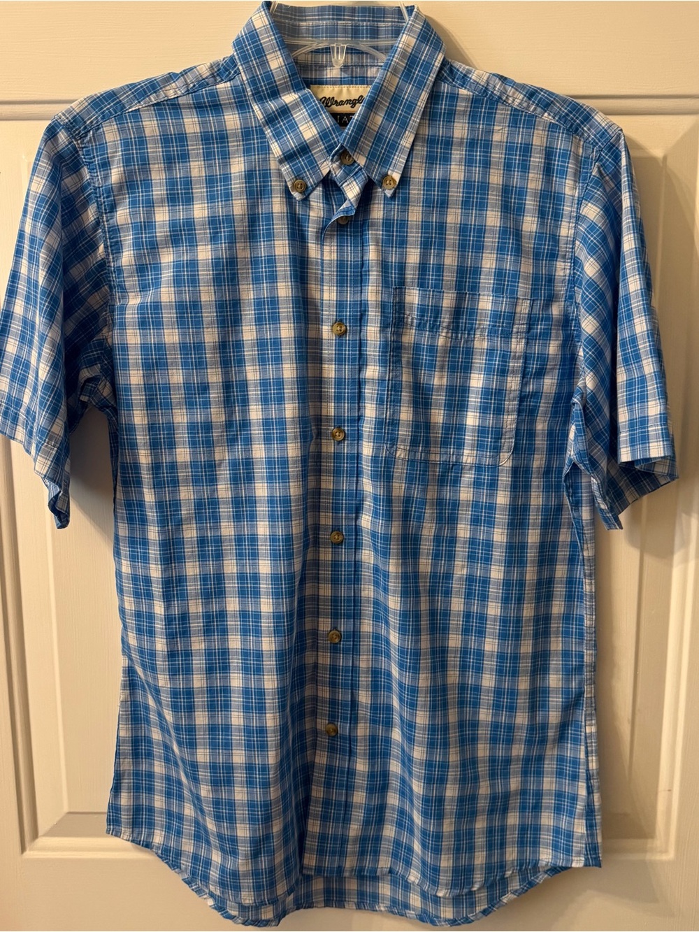 Wrangler Boys Blue Plaid Short-Sleeve Button-Down Shirt
